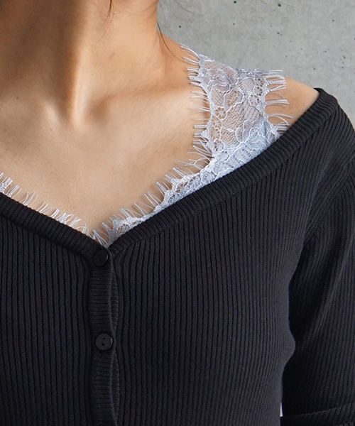 laboratory work（ラボラトリーワーク）の「バックレーステレコキャミ（キャミソール・レディース・ブラック/グレイッシュブルー/オフホワイト・MEDIUM）」の4枚目の写真