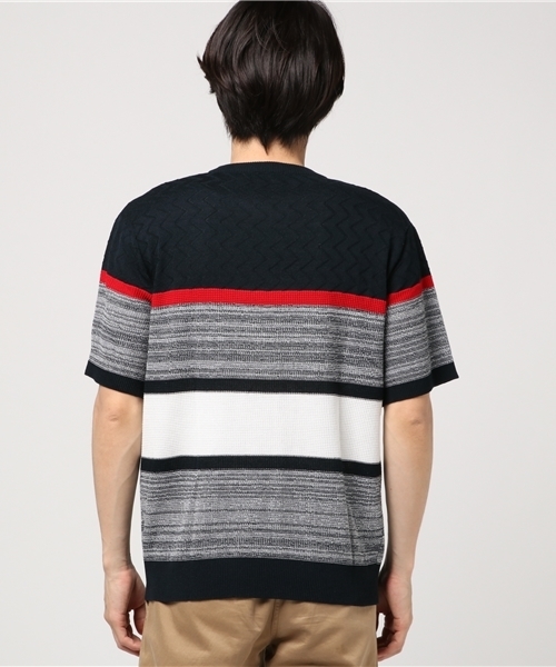COMME CA ISM（コムサイズム）の「カラーブロック半袖ニット（ニット/セーター・メンズ・ネイビー/グレー・LARGE/MEDIUM）」の4枚目の写真