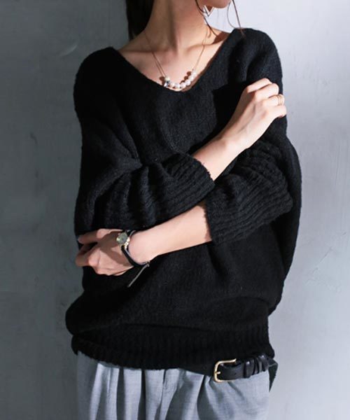 antiqua（アンティカ）の「モヘアデザインニット（ニット/セーター・レディース・ブラック/ベージュ/キャメル/ピンク/ライトブルー/ダークブラウン/ネイビー/ライトグレー・FREE）」の2枚目の写真