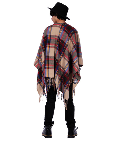 ８(eight)（エイト）の「チェックポンチョ 大判 マフラー ストール（ポンチョ・メンズ・ブラック/ベージュ/レッド/グリーン・FREE）」の17枚目の写真