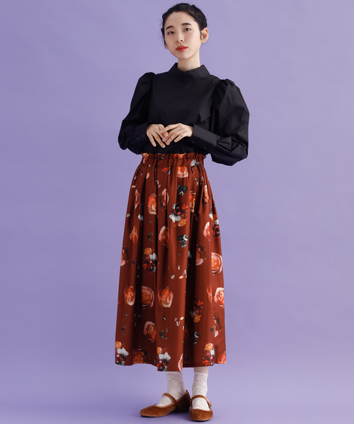 MERLOT（メルロー）の「ポールドフローラル柄スカート7856（スカート・レディース・ブラック/ブラウン・FREE）」の8枚目の写真