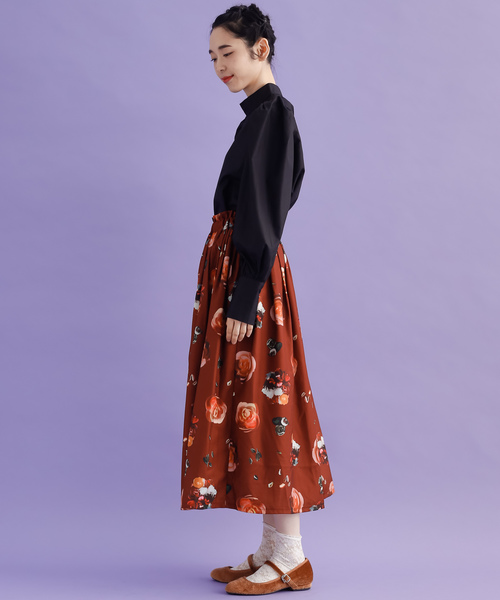 MERLOT（メルロー）の「ポールドフローラル柄スカート7856（スカート・レディース・ブラック/ブラウン・FREE）」の10枚目の写真