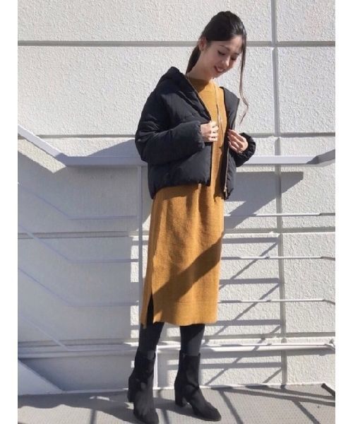 Editt by YECCA VECCA（エディットバイイェッカヴェッカ）の「・ワッフル編みニットワンピース（ワンピース・レディース・チャコールグレー/ベージュ/グリーン/マスタード・FREE）」の4枚目の写真