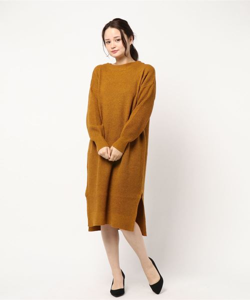 Editt by YECCA VECCA（エディットバイイェッカヴェッカ）の「・ワッフル編みニットワンピース（ワンピース・レディース・チャコールグレー/ベージュ/グリーン/マスタード・FREE）」の18枚目の写真