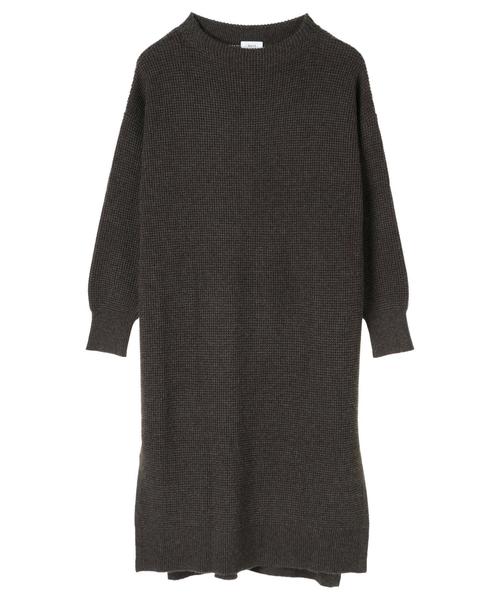 Editt by YECCA VECCA（エディットバイイェッカヴェッカ）の「・ワッフル編みニットワンピース（ワンピース・レディース・チャコールグレー/ベージュ/グリーン/マスタード・FREE）」の6枚目の写真