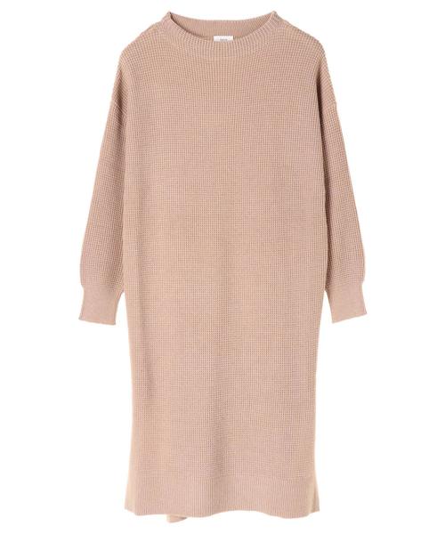 Editt by YECCA VECCA（エディットバイイェッカヴェッカ）の「・ワッフル編みニットワンピース（ワンピース・レディース・チャコールグレー/ベージュ/グリーン/マスタード・FREE）」の5枚目の写真