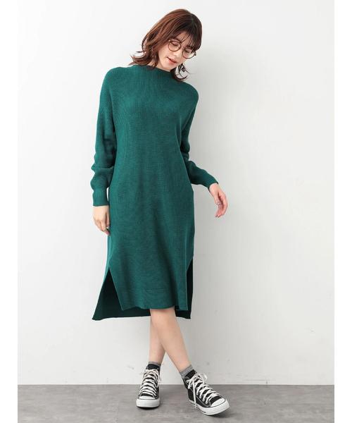 Editt by YECCA VECCA（エディットバイイェッカヴェッカ）の「・ワッフル編みニットワンピース（ワンピース・レディース・チャコールグレー/ベージュ/グリーン/マスタード・FREE）」の10枚目の写真