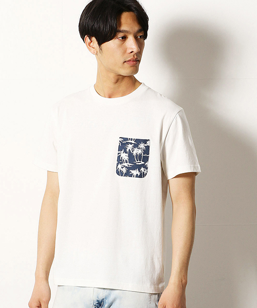 Purple&Yellow(パープルアンドイエロー)の「アロハ柄 ポケット Tシャツ(Tシャツ/カットソー・メンズ・ブラック/ネイビー・SMALL/MEDIUM/LARGE/X-LARGE/X-SMALL)」の4枚目の写真