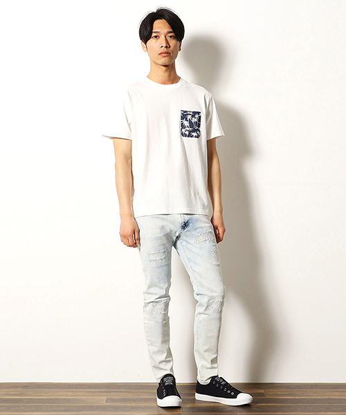 Purple&Yellow(パープルアンドイエロー)の「アロハ柄 ポケット Tシャツ(Tシャツ/カットソー・メンズ・ブラック/ネイビー・SMALL/MEDIUM/LARGE/X-LARGE/X-SMALL)」の3枚目の写真