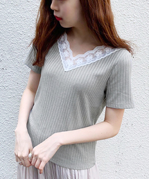 刺繍スカラップレースリブＴ【ZOZOTOWN限定アイテム】