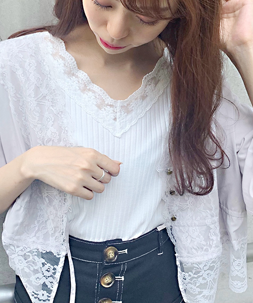 apres jour(アプレジュール)の「刺繍スカラップレースリブT【ZOZOTOWN限定アイテム】(Tシャツ/カットソー・レディース・ライトグレー/ブラック/オフホワイト・フリー)」の7枚目の写真