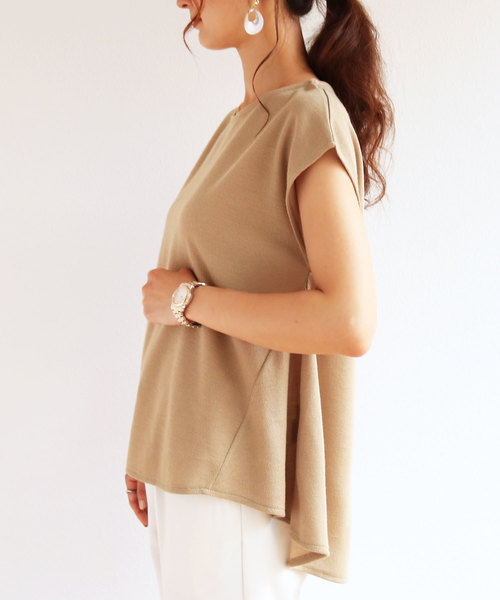 andme（アンドミー）の「ニットソーフレンチスリーブフレアトップス（Tシャツ/カットソー・レディース・オフホワイト/カーキ/ライトベージュ/ブラック/ベージュ/ネイビー/ブラウン・M）」の9枚目の写真
