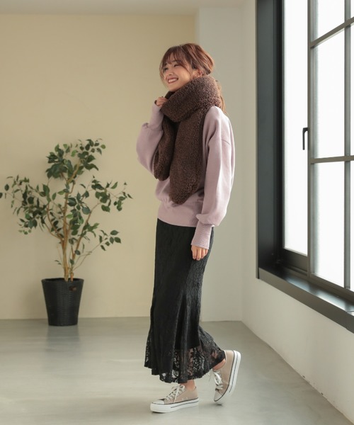 KOBE LETTUCE（コウベレタス）の「ボリュームボアマフラー（マフラー・レディース・アイボリー/ピンク/ブラウン・FREE）」の8枚目の写真