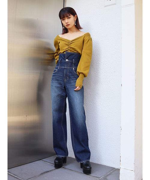 EMODA(エモダ)の「フロントギャザー2WAYニット(ニット/セーター・レディース・ブラック/ブラウン/ブルー/マスタード・FREE)」の13枚目の写真