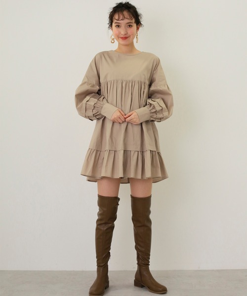 セール】袖タック入りAラインチュニック（ワンピース）｜one after