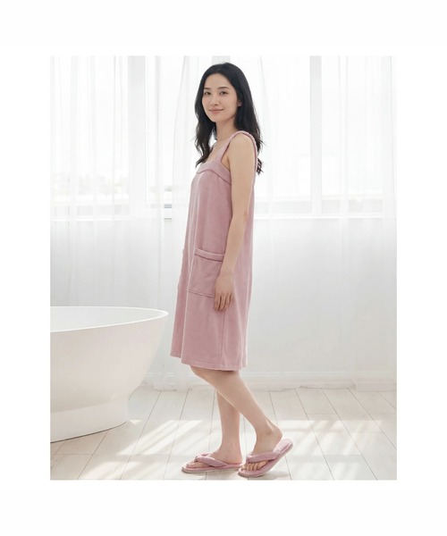 blooming FLORA（ブルーミングフローラ）の「【お風呂上りをもっと快適に】綿100％パイル バスラップ ワンピース 涼しい 夏（ルームウェア/パジャマ・レディース・ホワイト×ネイビー/ピンク/ホワイト×ピンク/ラベンダー/ブルー/モカ・LARGE/MEDIUM）」の12枚目の写真