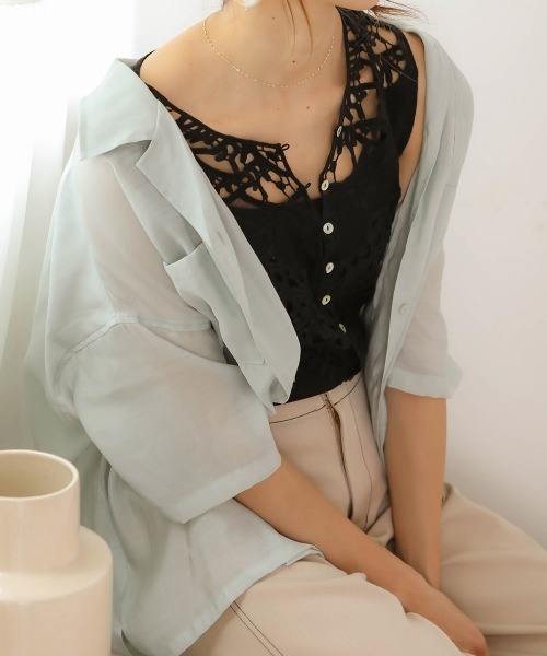 Bab(バブ)の「【WEB限定】モチーフレイヤードトップス/レースタンクトップ/インナーカットソー(Tシャツ/カットソー・レディース・ブラック/オフホワイト/モカ・FREE)」の10枚目の写真