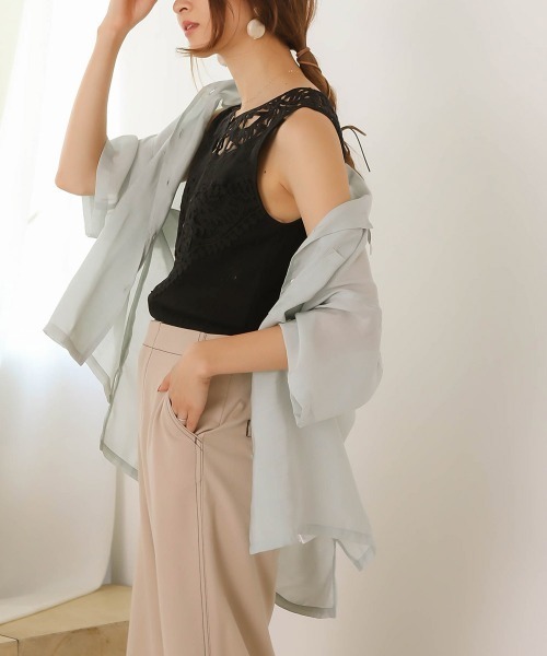 Bab(バブ)の「【WEB限定】モチーフレイヤードトップス/レースタンクトップ/インナーカットソー(Tシャツ/カットソー・レディース・ブラック/オフホワイト/モカ・FREE)」の14枚目の写真