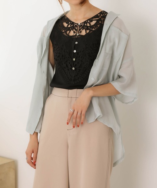Bab(バブ)の「【WEB限定】モチーフレイヤードトップス/レースタンクトップ/インナーカットソー(Tシャツ/カットソー・レディース・ブラック/オフホワイト/モカ・FREE)」の17枚目の写真