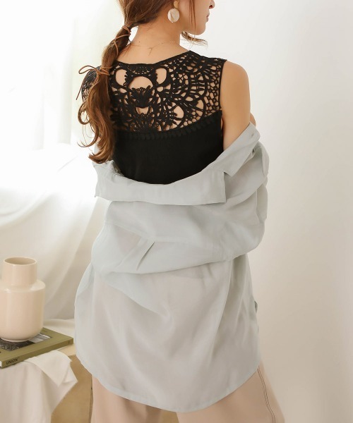 Bab(バブ)の「【WEB限定】モチーフレイヤードトップス/レースタンクトップ/インナーカットソー(Tシャツ/カットソー・レディース・ブラック/オフホワイト/モカ・FREE)」の19枚目の写真