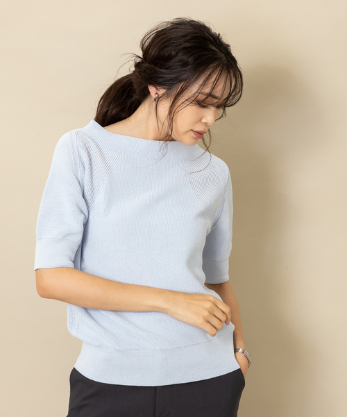 qualite（カリテ）の「ラグラン片畦ニット（ニット/セーター・レディース・ライトブルー/ホワイト/カーキ/ベージュ・フリー）」の4枚目の写真