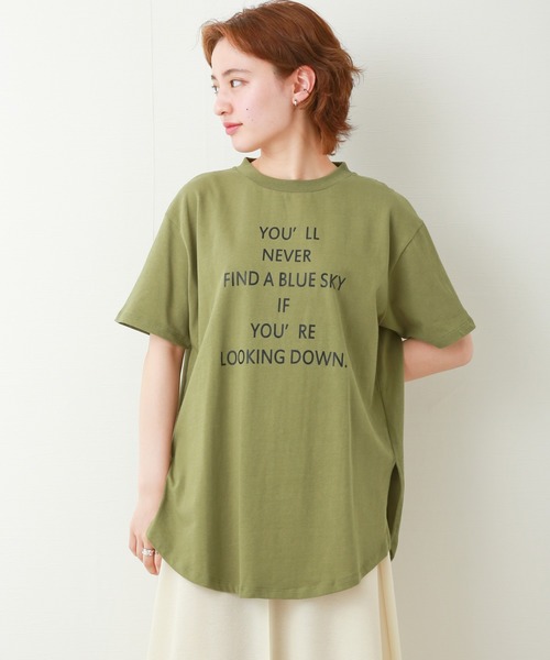 n'ee-ne（ネーネ）の「USAコットン　ロゴプリントTシャツ（Tシャツ/カットソー・レディース・カーキ/オフホワイト/ベージュ/ブラック・M/L）」の4枚目の写真