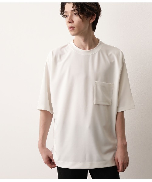 JUNRED（ジュンレッド）の「【ハーフスリーブ】ルーズフィットポンチカットソー（Tシャツ/カットソー・メンズ・ブラック/ダークブラウン/ホワイト/ライトグリーン・L/M）」の2枚目の写真