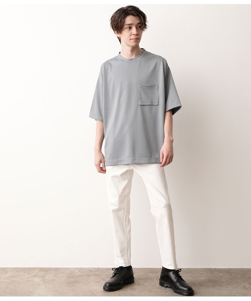 JUNRED（ジュンレッド）の「【ハーフスリーブ】ルーズフィットポンチカットソー（Tシャツ/カットソー・メンズ・ブラック/ダークブラウン/ホワイト/ライトグリーン・L/M）」の22枚目の写真