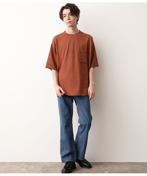 JUNRED（ジュンレッド）の「【ハーフスリーブ】ルーズフィットポンチカットソー（Tシャツ/カットソー・メンズ・ブラック/ダークブラウン/ホワイト/ライトグリーン・L/M）」の19枚目の写真