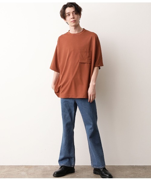 JUNRED（ジュンレッド）の「【ハーフスリーブ】ルーズフィットポンチカットソー（Tシャツ/カットソー・メンズ・ブラック/ダークブラウン/ホワイト/ライトグリーン・L/M）」の18枚目の写真