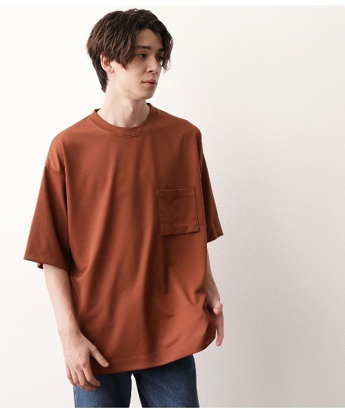 JUNRED（ジュンレッド）の「【ハーフスリーブ】ルーズフィットポンチカットソー（Tシャツ/カットソー・メンズ・ブラック/ダークブラウン/ホワイト/ライトグリーン・L/M）」の17枚目の写真
