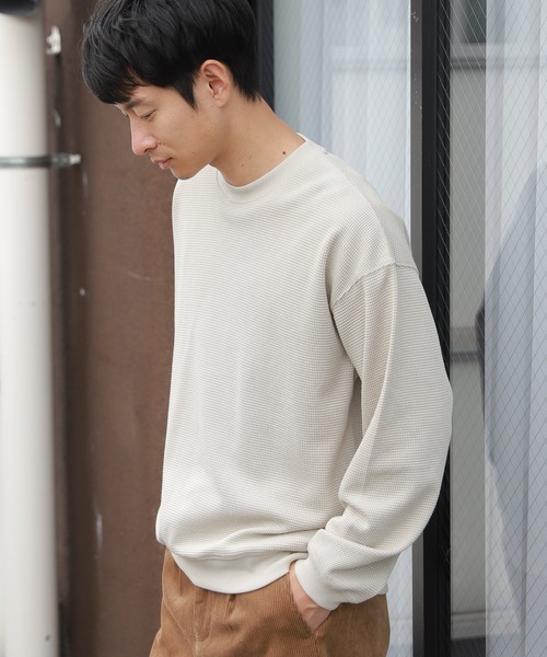 LAKOLE（ラコレ）の「TCワッフル裏起毛プルオーバー / LAKOLE（スウェット・メンズ・ホワイト/ブラウン/ライトグリーン/アイボリー・MEDIUM/LARGE）」の3枚目の写真