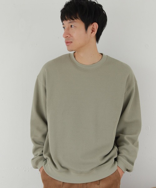 LAKOLE（ラコレ）の「TCワッフル裏起毛プルオーバー / LAKOLE（スウェット・メンズ・ホワイト/ブラウン/ライトグリーン/アイボリー・MEDIUM/LARGE）」の4枚目の写真