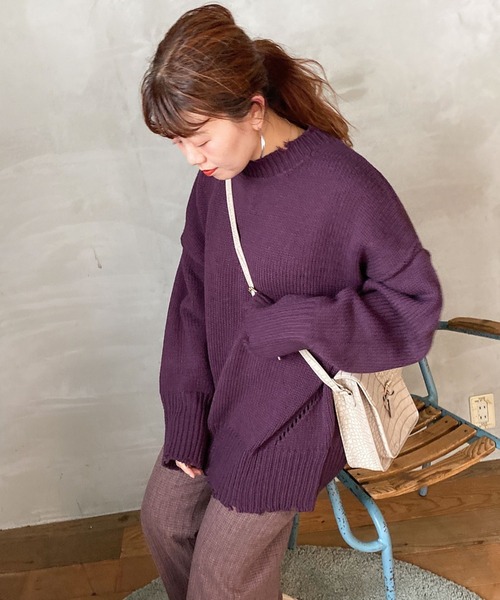 archives（アルシーヴ）の「ダメージ加工ニットプルオーバー（ニット/セーター・レディース・マスタード/パープル/ブラウン/オフホワイト/ラベンダー/ブルー・MEDIUM）」の12枚目の写真