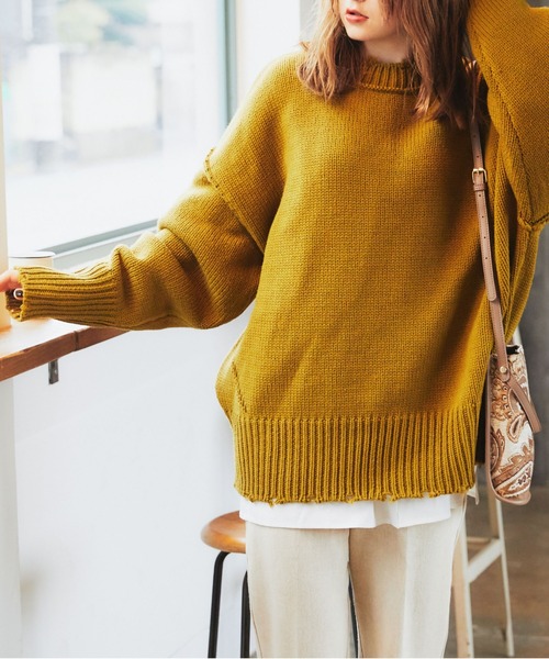 archives（アルシーヴ）の「ダメージ加工ニットプルオーバー（ニット/セーター・レディース・マスタード/パープル/ブラウン/オフホワイト/ラベンダー/ブルー・MEDIUM）」の17枚目の写真