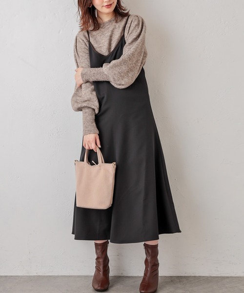 natural couture（ナチュラルクチュール）の「パイピングキャミワンピース（ワンピース・レディース・ブラック/モカ/チェック・FREE）」の2枚目の写真