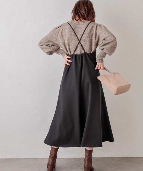 natural couture（ナチュラルクチュール）の「パイピングキャミワンピース（ワンピース・レディース・ブラック/モカ/チェック・FREE）」の8枚目の写真