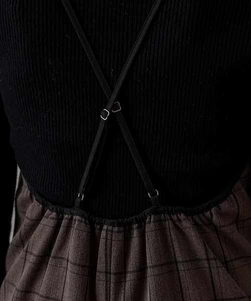 natural couture（ナチュラルクチュール）の「パイピングキャミワンピース（ワンピース・レディース・ブラック/モカ/チェック・FREE）」の5枚目の写真