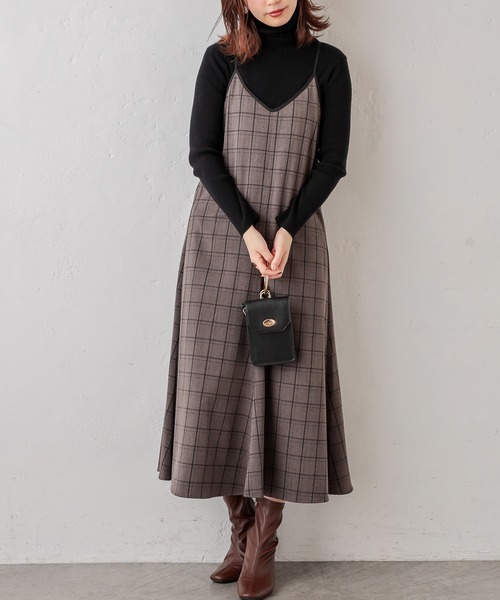 natural couture（ナチュラルクチュール）の「パイピングキャミワンピース（ワンピース・レディース・ブラック/モカ/チェック・FREE）」の16枚目の写真