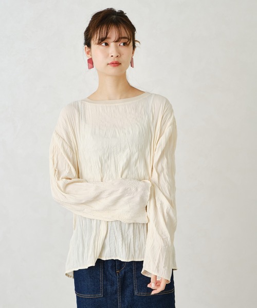 CONSCIOUS DAY（コンシャスデイ）の「ワッシャーシアートップス CD1002（Tシャツ/カットソー・レディース・ベージュ/ブルー/イエロー・ﾌﾘ-）」の2枚目の写真