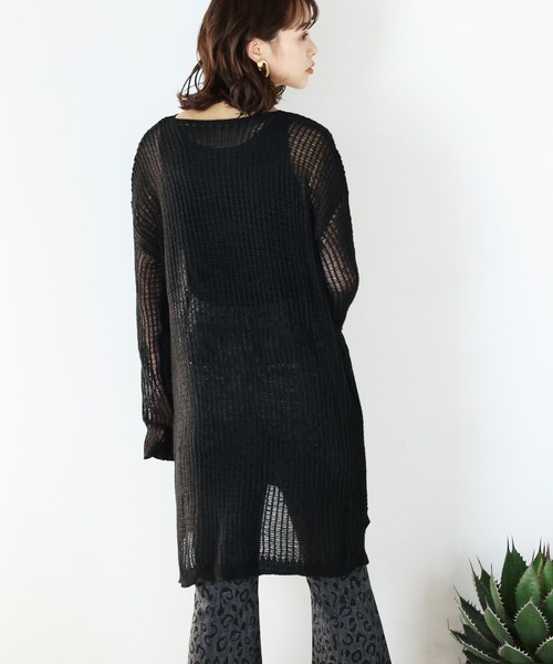 ARCANUM DESIGN（アルカナムデザイン）の「ARL ラウンドネックロングメッシュニット（ニット/セーター・レディース・ブラック/グレー・FREE）」の3枚目の写真