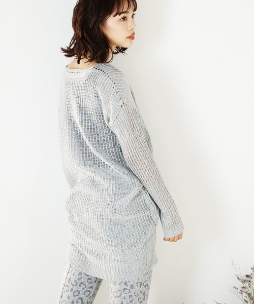 ARCANUM DESIGN（アルカナムデザイン）の「ARL ラウンドネックロングメッシュニット（ニット/セーター・レディース・ブラック/グレー・FREE）」の6枚目の写真