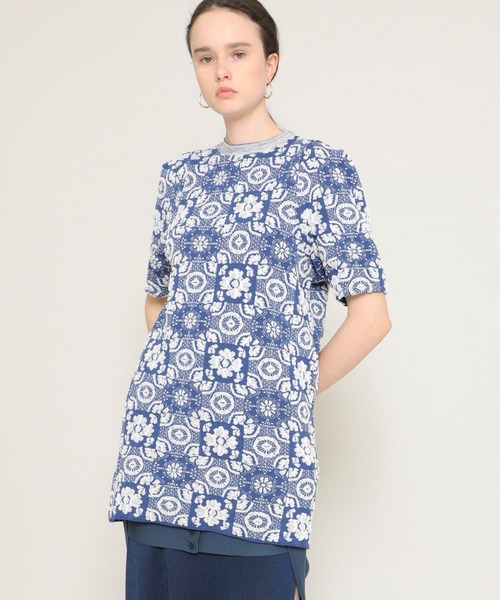 TAN(タン)の「【TAN(タン)】タイルジャガードミニワンピース/TILE JQ MINI ONEPICE(Tシャツ/カットソー・レディース・ネイビー/ベージュ・FREE)」の6枚目の写真