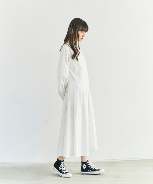 ReNorm（リノーム）の「ローウエストギャザーシャツワンピース（シャツワンピース・レディース・ネイビー/オフホワイト・フリー）」の3枚目の写真