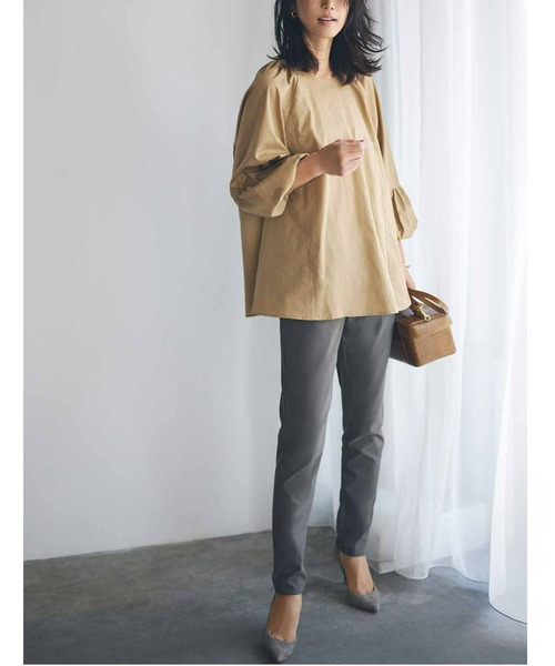 IEDIT（イディット）の「ＩＥＤＩＴ　切り替えギャザースリーブの軽やかプルオーバー（シャツ/ブラウス・レディース・ブラック/オレンジ/ベージュ・MEDIUM/XX-LARGE/LARGE/X-LARGE/XXX-LARGE/SMALL）」の4枚目の写真