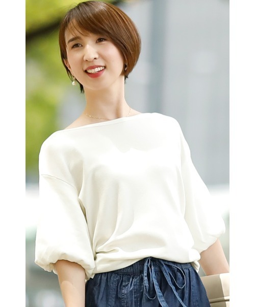 ElegChic(エレグシック)の「バルーンスリーブカットソー(Tシャツ/カットソー・レディース・オフホワイト/杢グレー/カーキ・XXL/L/4L/XL/M)」の1枚目の写真