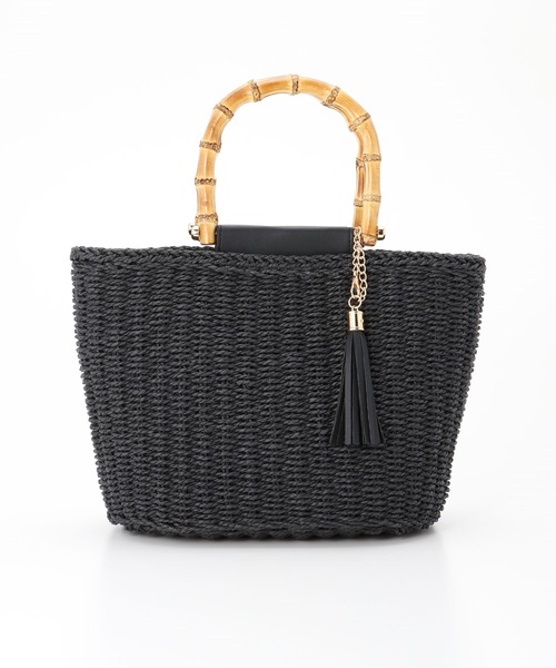 Honeys（ハニーズ）の「バンブーハンドルＢａｇ（ハンドバッグ・レディース・ベージュ/ブラック・FREE）」の5枚目の写真