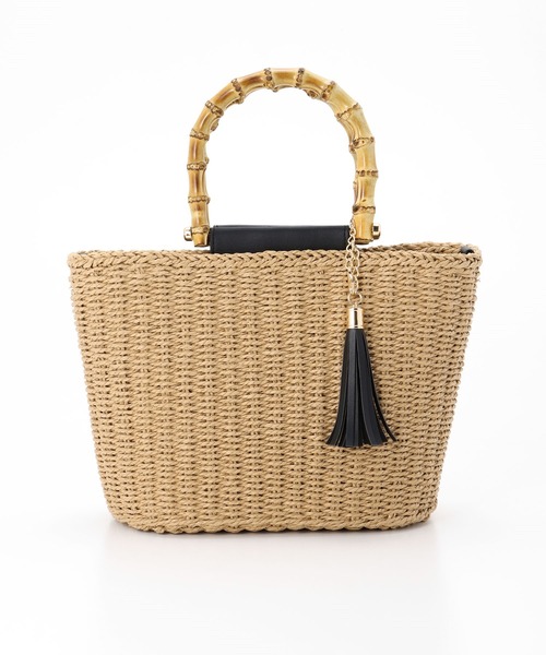 Honeys（ハニーズ）の「バンブーハンドルＢａｇ（ハンドバッグ・レディース・ベージュ/ブラック・FREE）」の3枚目の写真