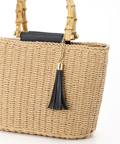 Honeys（ハニーズ）の「バンブーハンドルＢａｇ（ハンドバッグ・レディース・ベージュ/ブラック・FREE）」の4枚目の写真