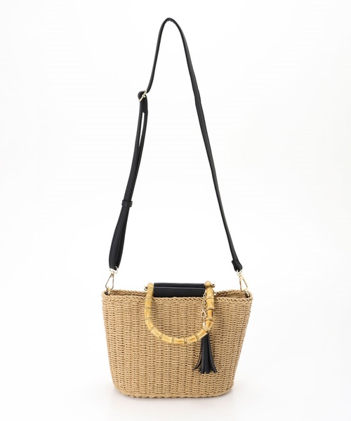 Honeys（ハニーズ）の「バンブーハンドルＢａｇ（ハンドバッグ・レディース・ベージュ/ブラック・FREE）」の10枚目の写真